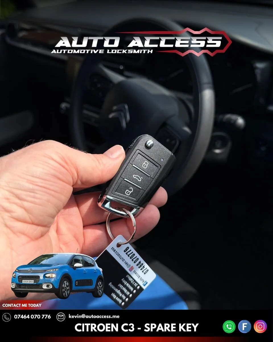 Citroen C3 spare key cut and programmed by Auto Access auto locksmith in North Shields, North Tyneside