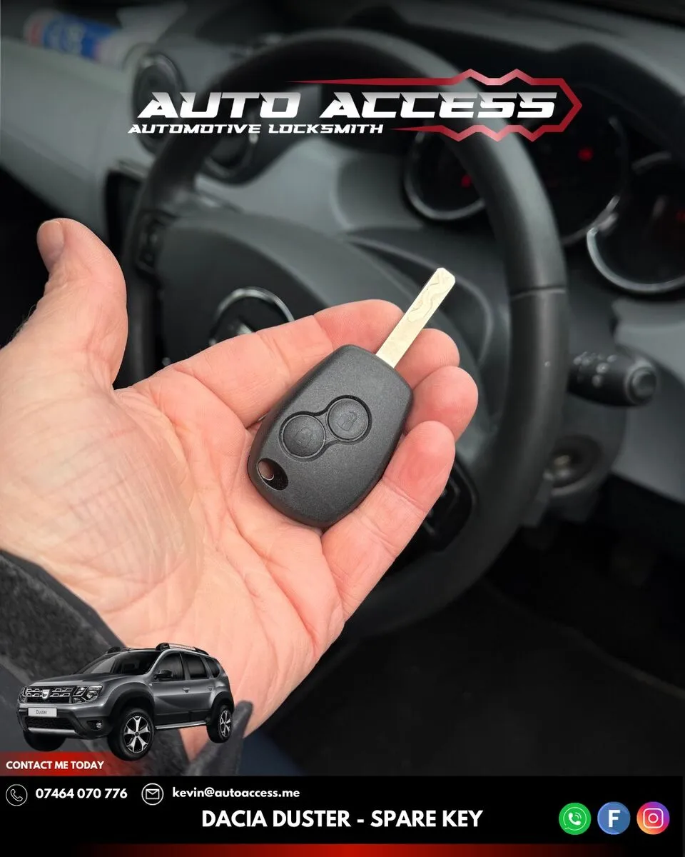 Dacia Duster spare key cut and programmed by Auto Access auto locksmith in Cullercoats, North Tyneside