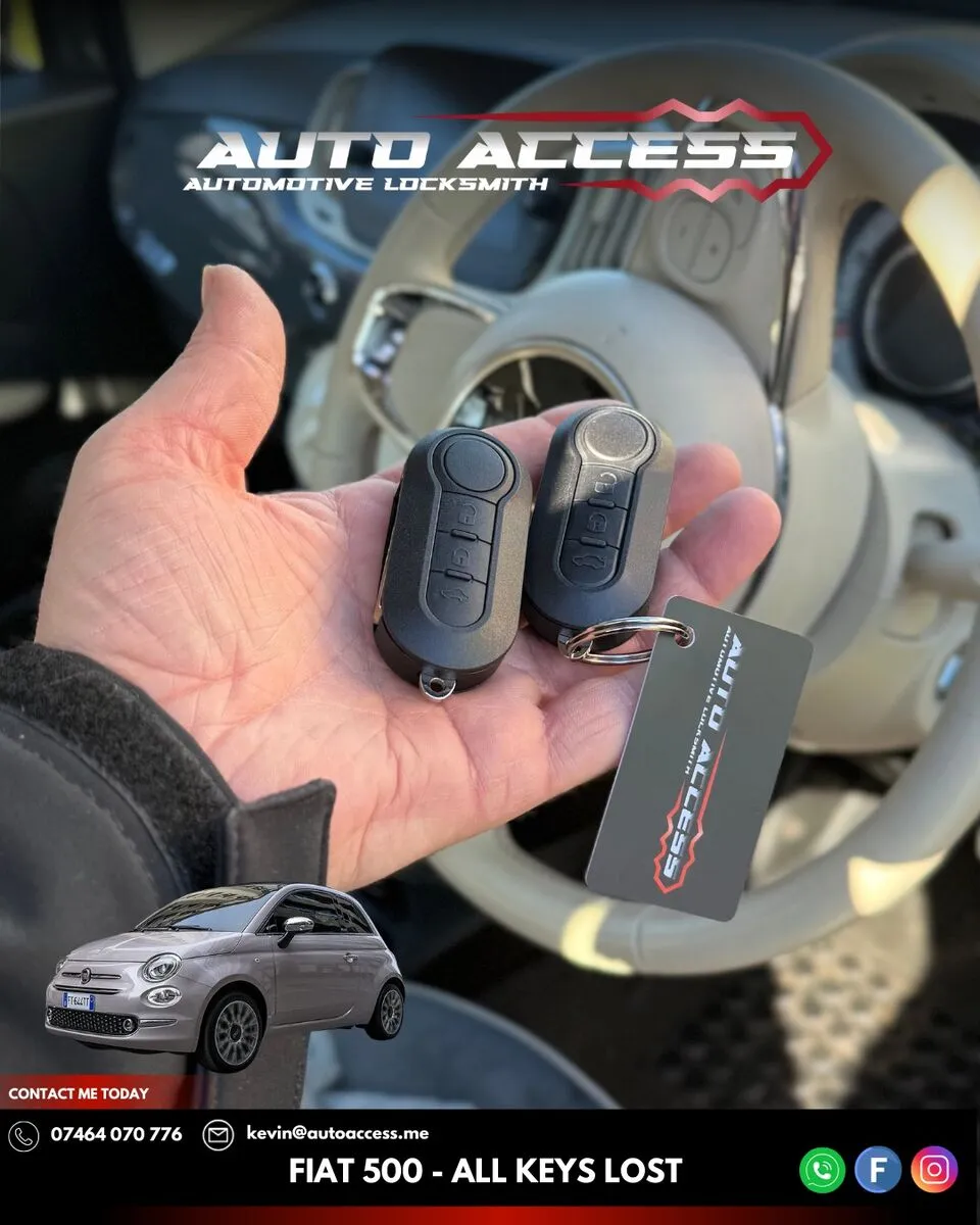 Fiat 500 all keys lost replacement by Auto Access auto locksmith in Birtley, Gateshead